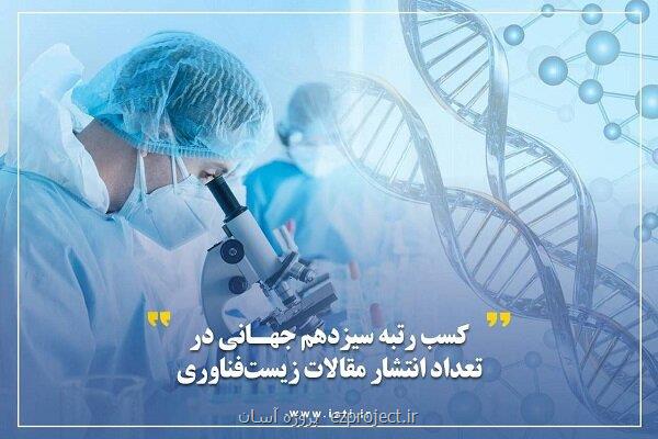 کسب رتبه سیزدهم جهانی در تعداد انتشار مقالات زیست فناوری
